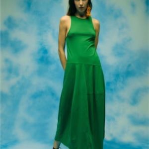 Tibi green cotton asymmetrical dress